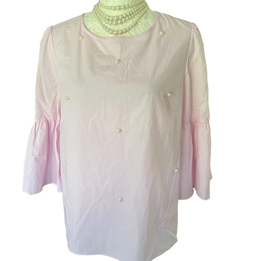 Philosophy republic clothing women’s pink cotton blouse top w/pearls size m